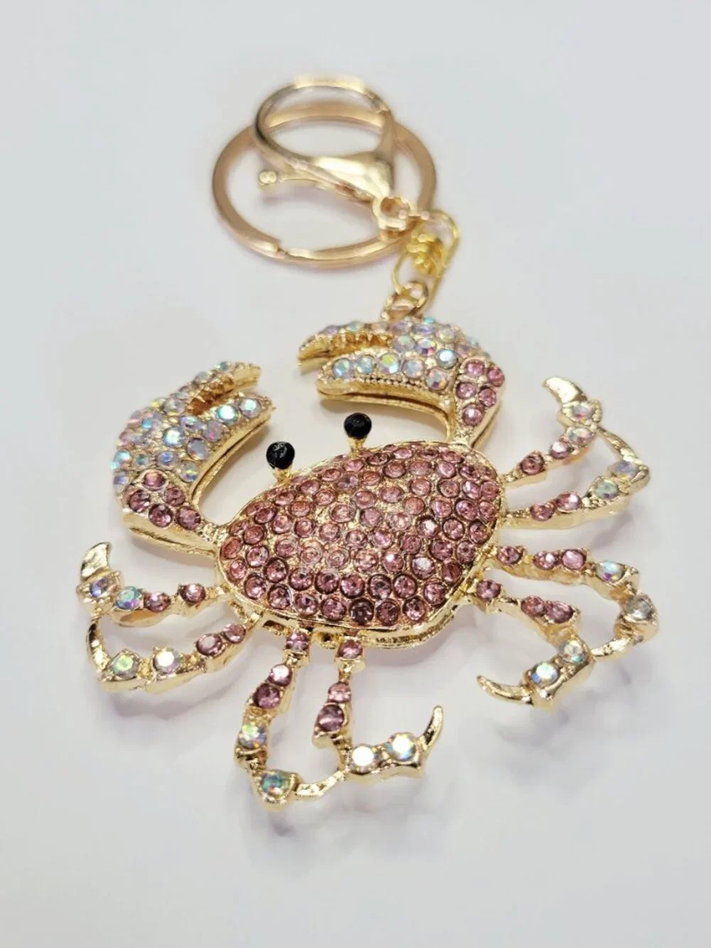 NWT Decadent Pink And Gold Crab Bling Rhinestone Keychain Bag Charm Glittery